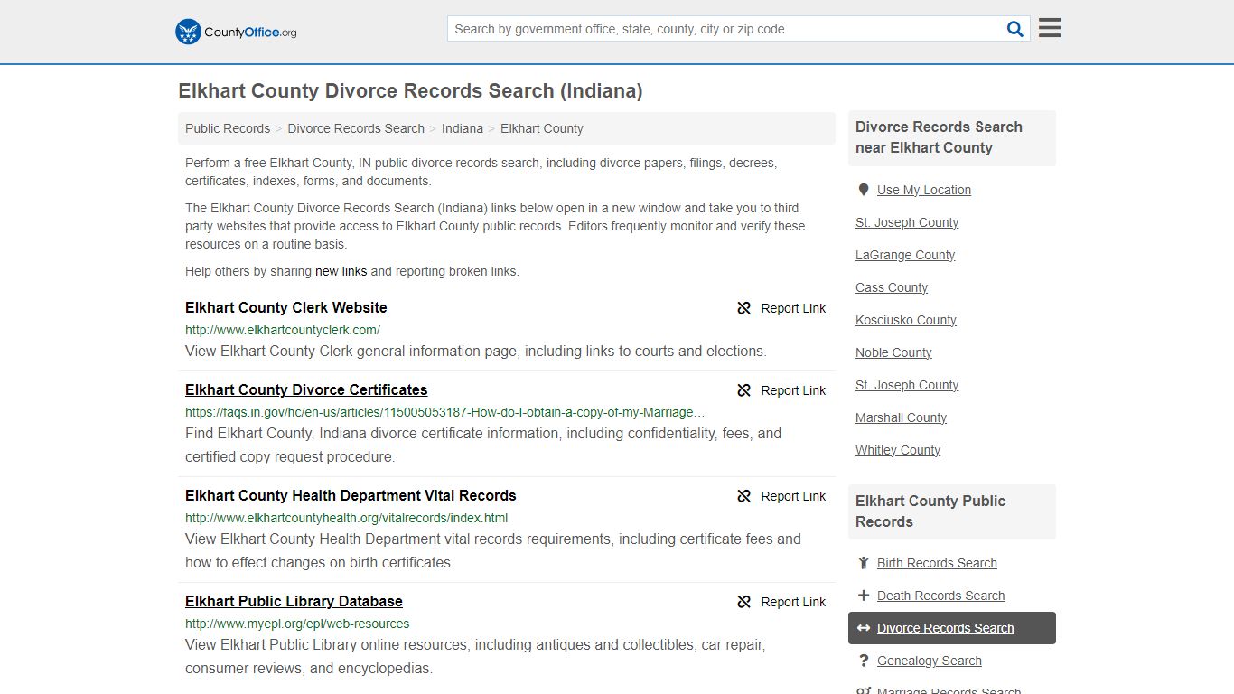Divorce Records Search - Elkhart County, IN (Divorce Certificates ...